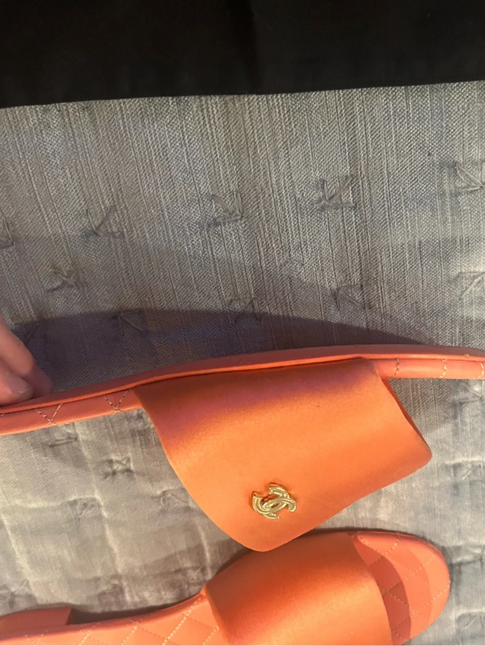 CHANEL Coral Pink Slide Sandal with Gold CC Accent